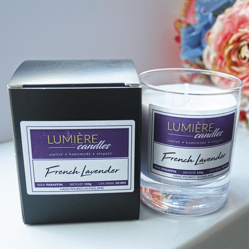 Elegant French lavender scented candle by Lumiere Candles
