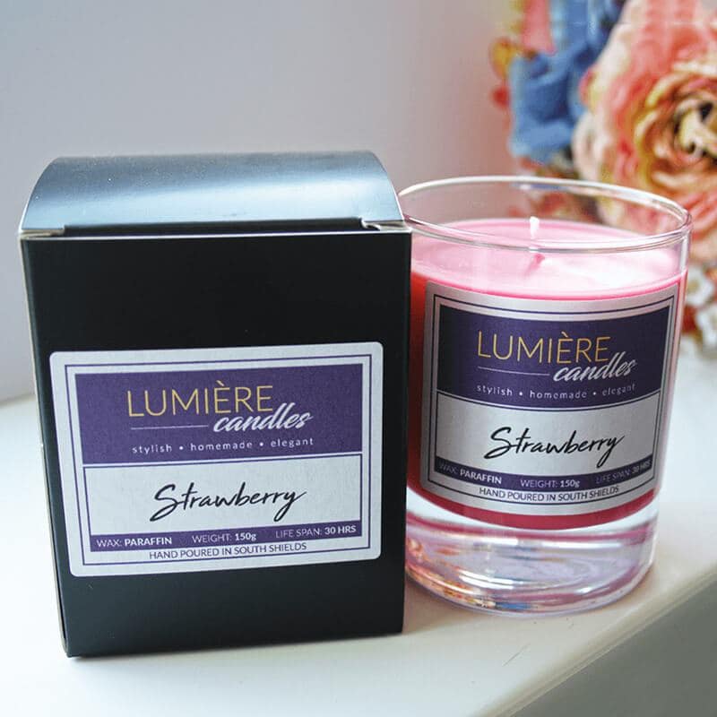 Beautiful handpoured strawberry scented candle by Lumiere Candles